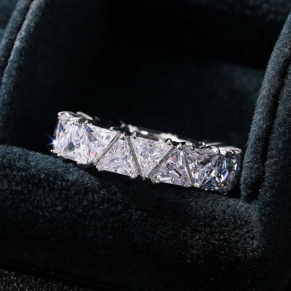 😍Shiny Triangle CZ Silver Plated Trendy Eternity Ring for Women, L211